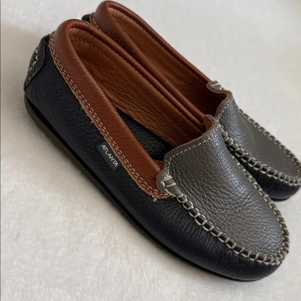 Atlanta Mocassin | Handmade Pebbled Leather Loafers Gray/Blue/Brown EU 30/US 13
